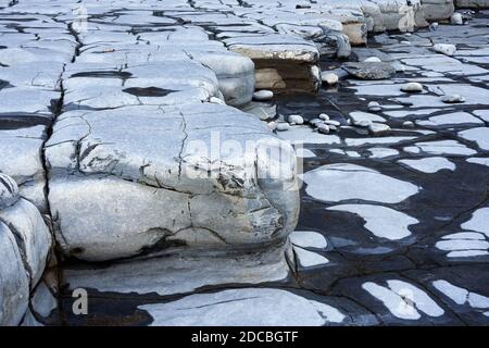 Felsplattformen am Strand von Monknash an der Küste von Glamorgan, Südwales Stockfoto