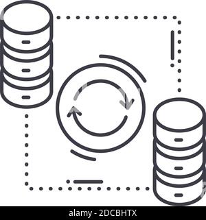 Datensynchronisierungssymbol, lineare isolierte Illustration, dünner Linienvektor, Webdesign-Zeichen, Umrisskonzept-Symbol mit bearbeitbarer Kontur auf weiß Stock Vektor