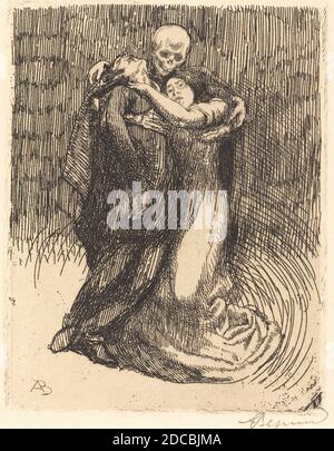 Albert Besnard, (Künstler), französisch, 1849 - 1934, Love geweihte (Elle consacre l'amour), Elle, (Serie), 1900, Radierung in Schwarz auf Van Gelder Zonen-Wove-Papier, Platte: 14 x 10.8 cm (5 1/2 x 4 1/4 Zoll), Blatt: 45 x 32 cm (17 11/16 x 12 5/8 Zoll Stockfoto