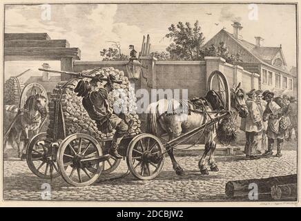 Aleksandr Osipovich Orlovskii, (Künstler), Russisch, 1777 - 1832, Russian Porter Carrying Wood on a Cart, Cochers de louage en hiver, (Serie), 1820, Lithographie Stockfoto