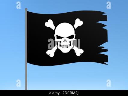 Schwarze Piratenflagge mit Totenkopf und Kreuzknochen Symbol Vektor Illustration Stock Vektor