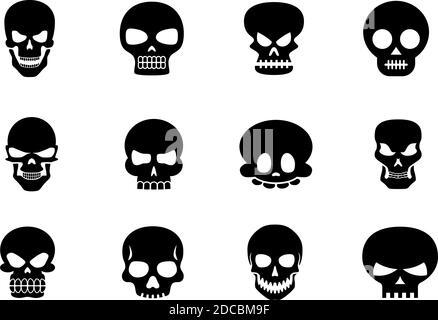 Different funny halloween skulls skeleton heads collection set vector illustration Stock Vektor