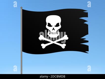 Schwarze Piratenflagge mit Totenkopf und Knochen Symbol Vektor Illustration Stock Vektor