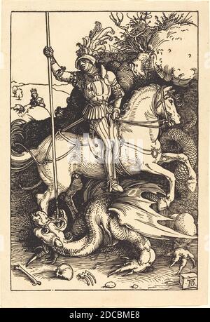 Albrecht Dürer, (Künstler), deutsch, 1471 - 1528, Heiliger Georg, der den Drachen tötet, 1501/1504, Holzschnitt Stockfoto