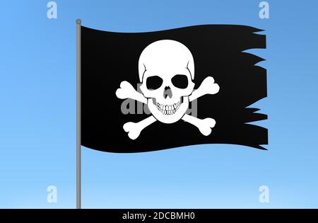 Schwarze Piratenflagge menschlicher Schädel und Kreuzknochen Symbol fröhliche roger vektorgrafik Stock Vektor