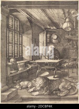 Albrecht Dürer, (Künstler), Deutsch, 1471 - 1528, Hieronymus in seinem Arbeitszimmer, 1514, Gravur auf Papier, Blatt (auf Plattenmarke zugeschnitten): 25.4 x 19 cm (10 x 7 1/2 Zoll Stockfoto