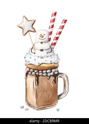 Weihnachten Monster Shake Dessert mit Schneemann Stockfoto