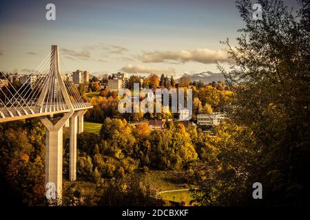 Landschaftsansicht der Poya-Brücke, in Freiburg, Schweiz Stockfoto