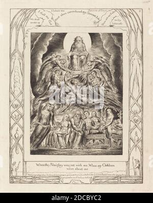 William Blake, (Künstler), britisch, 1757 - 1827, Satan vor dem Thron Gottes, Buch Hiob: Tafel 2, (Serie), 1825, Gravur Stockfoto