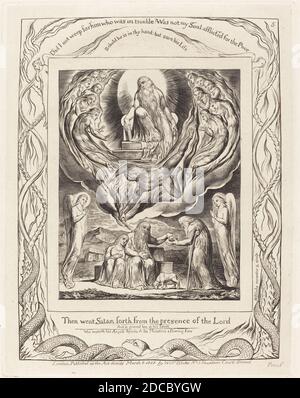 William Blake, (Künstler), britisch, 1757 - 1827, Satan geht aus der Gegenwart des Herrn, Buch Hiob: Tafel 5, (Serie), 1825, Gravur auf Indien-Papier Stockfoto