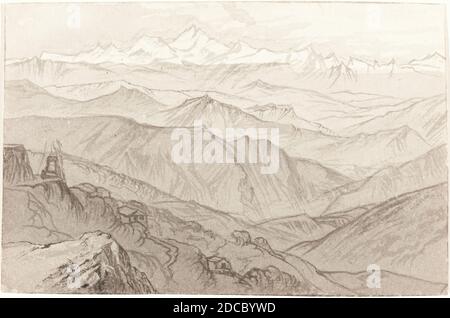 Edward Lear, (Künstler), britisch, 1812 - 1888, Mount Kinchinjunga (All Things Fair), 1874, graues Wasch- und Pinselpapier auf Wove-Papier, insgesamt: 9.6 x 14.7 cm (3 3/4 x 5 13/16 Zoll Stockfoto