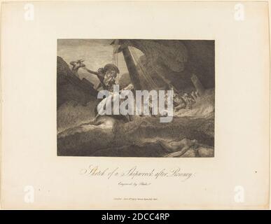 William Blake, (Künstler), britisch, 1757 - 1827, George Romney, (Künstler nach), britisch, 1734 - 1802, Sketch of a Shipwreck, W. Hayley's 'The Life of George Romney, Esq.', (Serie), 1809, Gravur Stockfoto