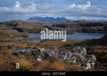 Blick über Loch Poll Dhaidh Richtung Quinag. Stockfoto