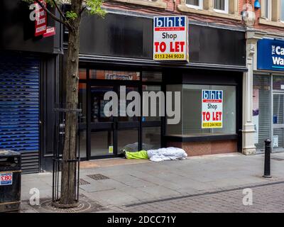 Im Stadtzentrum kann man schlecht schlafen. Doncaster, South Yorkshire. Stockfoto
