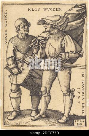 Sebald Beham, (Künstler), deutsch, 1500 - 1550, Standardträger und Schlagzeuger, 1544, Gravur Stockfoto