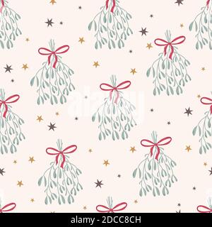 Weihnachtliche Nahtloses Muster mit Tannenzweigen und Kugeln. Stock Vektor