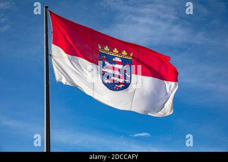 Koblenz, Deutschland. November 2020. Flagge des Landes Hessen mit Wappen. Koblenz, 17. November 2020 Quelle: dpa/Alamy Live News Stockfoto