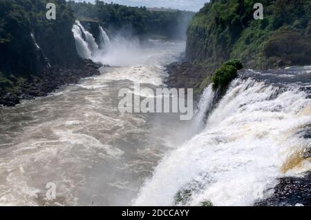 Ein Teil der Iguazu Wasserfälle am Iguazu Fluss an der argentinischen/brasilianischen Grenze in Brasilien. Die Iguazu Wasserfälle sind das größte Wasserfallsystem Stockfoto