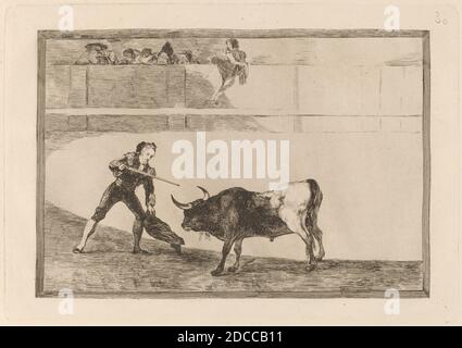 Francisco de Goya, (Künstler), Spanisch, 1746 - 1828, Pedro Romero matando a toro parado (Pedro Romero Killing the Halted Bull), Tauromaquia: pl. 30, (Serie), in oder vor 1816, Radierung, Aquatinta, Trockenpunkt und Burin Stockfoto