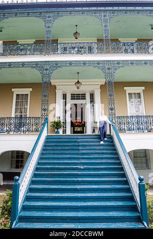 Mississippi Vicksburg Grove Street Duff Green Mansion, erbaut 1856 in palladianischer Architektur, Vorkriegshaus-Inn-Hotel, Vordereingang, Außentstufen, Stockfoto