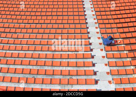 Miami Florida, Orange Bowl University of Miami Hurricanes Canesfest, College Football Preseason Scrimmage Fan Stadium Sitze, Stockfoto