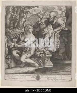 Annibale Carracci, (Künstler), Bolognese, 1560 - 1609, Susanna and the Elders, c. 1590/1595, Radierung und Gravur, Platte: 34.6 x 31.1 cm (13 5/8 x 12 1/4 Zoll), Blatt: 39.5 x 34.7 cm (15 9/16 x 13 11/16 Zoll Stockfoto