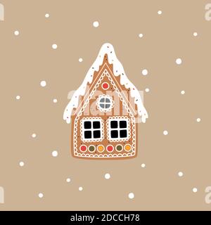 Lebkuchenhaus in flacher Cartoon-Stil. Vektorgrafik Weihnachten. Neues Jahr dekoratives Element Stock Vektor