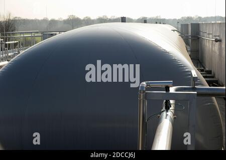 DEUTSCHLAND, Hamburg, Kompostfabrik und Biogasanlage, organischer Abfall wird zu Biogas und Kompost trocken fermentiert, das Biomethan-Gas wird in das öffentliche Gasnetz / DEUTSCHLAND, Hamburg, Kompostwerk und Biogasanlage Buetzberg der Stadtreinigung Hamburg, In einer Trockenfermentation Anlage werden aus Bioabfaellen Biogas und hochwertiger Kompost erzeugt, das Bio-Methan Gas wird durch Vattenfall in das Gasnetz eingespeist Stockfoto