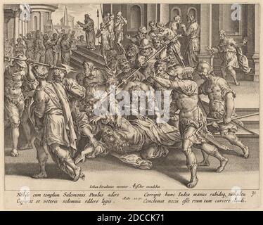 Philip Galle, (Künstler), Flämisch, 1537 - 1612, Jan van der Straet, (Künstler nach), Flämisch, 1523 - 1605, die Verhaftung des heiligen Paulus, Apostelgeschichte, (Serie), Gravur Stockfoto