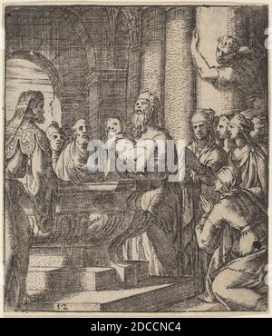 Giovanni Battista Fontana, (Künstler), Veronese, c. 1524 - 1587, die Taufe Christi, Radierung auf Büttenpapier, Blatt (auf Plattenmarke zugeschnitten): 10.2 x 8.8 cm (4 x 3 7/16 Zoll Stockfoto