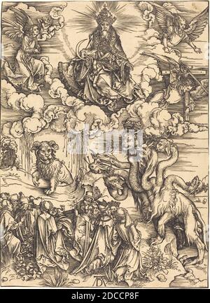 Albrecht Dürer, (Künstler), deutsch, 1471 - 1528, das Tier mit zwei Hörnern wie ein Lamm, die Apokalypse, (Serie), wahrscheinlich c. 1496/1498, Holzschnitt Stockfoto