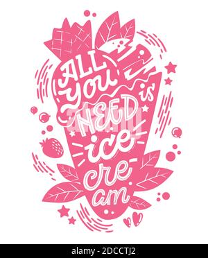 Monochrome Illustration mit Eiscreme-Schriftzug für Dekorationsdesign - alles, was Sie brauchen, ist Eis. Stock Vektor