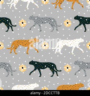 Nahtloses Muster mit Geparden, Leoparden. Vektorgrafik Stock Illustration Stock Illustration. Afrika, Weihnachten, Nahtloses Muster, Tier Wildl Stock Vektor