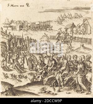 Léonard Gaultier, (Künstler), Französisch, 1561 - 1641, der Eintrag in Jerusalem, Szenen aus dem Neuen Testament, (Serie), wahrscheinlich c. 1576/1580, Gravur Stockfoto