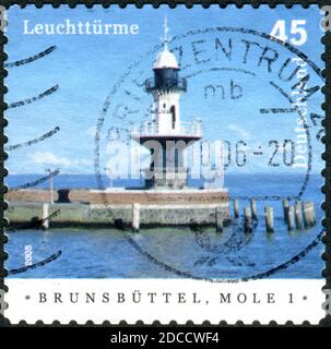 DEUTSCHLAND - UM 2005: Eine in Deutschland gedruckte Briefmarke, gezeigt vom Leuchtturm Brunsbuttel, Mole 1, um 2005 Stockfoto