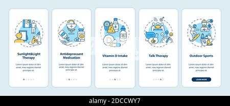 TRAURIGE Behandlung Onboarding mobile App Seite Bildschirm mit Konzepten Stock Vektor