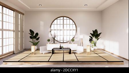 Traditionelles japanisches Wohnzimmer gemischt mit modernem Design.3D-Rendering Stockfoto