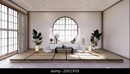 Traditionelles japanisches Wohnzimmer gemischt mit modernem Design.3D-Rendering Stockfoto