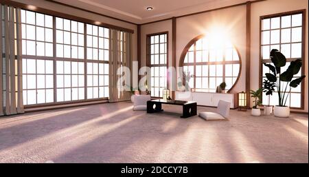 Traditionelles japanisches Wohnzimmer gemischt mit modernem Design.3D-Rendering Stockfoto