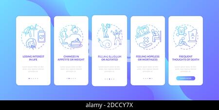 Winter Blues Zeichen Onboarding mobile App Seite Bildschirm mit Konzepten Stock Vektor
