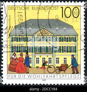 DEUTSCHLAND - UM 1991: Eine in Deutschland gedruckte Briefmarke, ausgestellt von der Post in Bonn, um 1991 Stockfoto