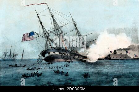 Schlacht von Hampton Roads, Untergang der USS Cumberland, 1862 Stockfoto