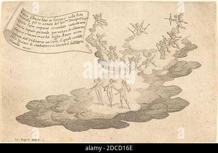 Jacques Callot, (Künstler), Französisch, 1592 - 1635, The Float of Love, The war of Beauty (Guerra di Bellezza), (Serie), 1616, Radierung Stockfoto