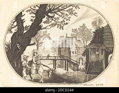 Balthasar Moncornet, (Künstler), Französisch, c. 1600 - 1668, die Flucht nach Ägypten, Gravur Stockfoto