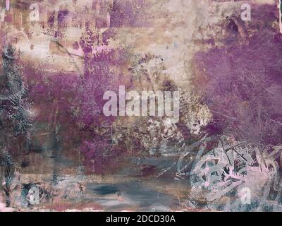 Abstract Contemporary Deconstructed Landscape Hintergrund in Purples and Grays Stockfoto