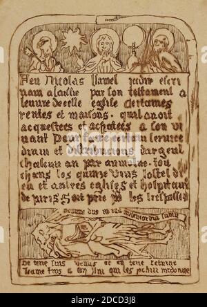 Grabstein von Nicolas Flamel, französischer Schreiber Stockfoto