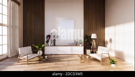 Traditionelles japanisches Wohnzimmer gemischt mit modernem Design.3D-Rendering Stockfoto