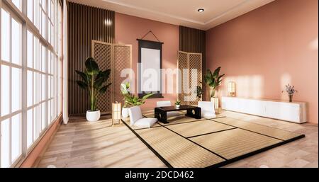 Traditionelles japanisches Wohnzimmer gemischt mit modernem Design.3D-Rendering Stockfoto