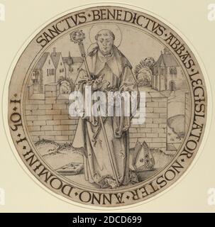 Hans Süss von Kulmbach, (Künstler), Deutsch, c. 1485 - 1522, St. Benedikt, 1510/1515, Pinsel (und Stift?) Mit grauer Tinte auf Papier, Gesamtdurchmesser: 28 cm (11 Zoll Stockfoto