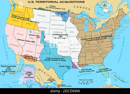 Territoriale Akquisitionen der Vereinigten Staaten, Karte Stockfoto